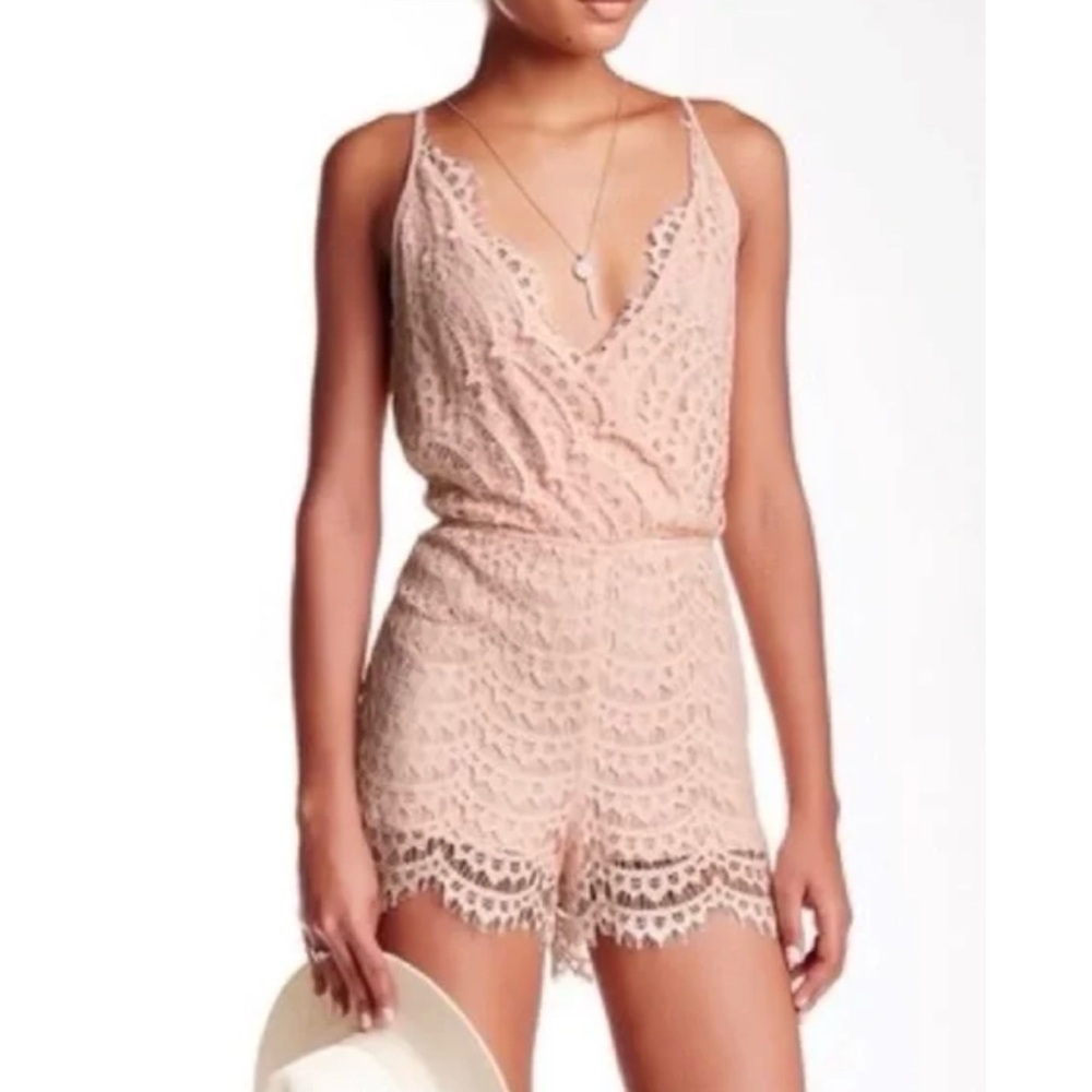 California Moonrise lace romper sleeveless festival summer L Large peach pastel